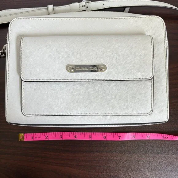 MICHAEL KORS MK GEORGIA MEDIUM MESSENGER CROSSBODY LEATHER BAG OFF WHITE - Picture 11 of 14